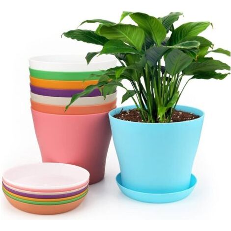 Plastique Plantes 8 Coloré Pièces 16 CM Pots , Cache Pot Interieur Exterieur, Pot de Fleur avec Plateaux, Convient aux Semis, Cactus (1/4)
