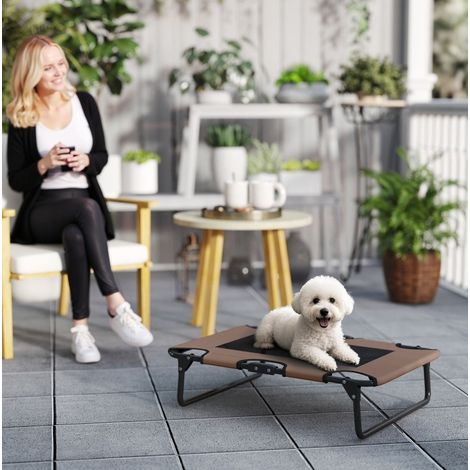 Lit pour chien surélevé pliable, 75 x 51 x 18 cm, toile Oxford café, OKWISH (1/5)