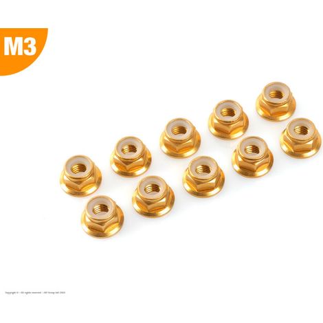 Revtec - Aluminium Nylstop Nut - M3 - Flanged - Gold - 10 pcs