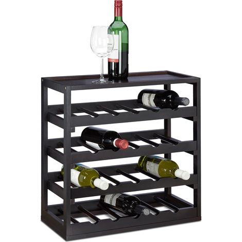 Relaxdays Wine Rack made of Wood, Size: 52 x 52 x 25 cm Robust Bottle Holder for Wine Bottles Freestanding Shelf in Elegant Black Bottle Stand with 4 Shelves for 20 Bottles, Black
