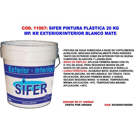 sifer pintura plastica 20 kg exter-inter blanco mate pared-techo