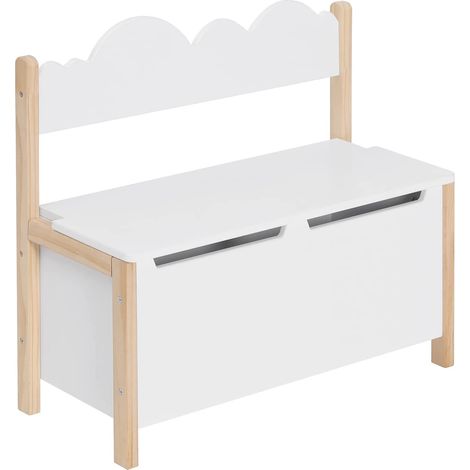 Woltu – Coffre de rangement pour enfants – Banc 2 en 1 avec dossier – Charnières à fermeture douce – MDF E1 et bois de pin – 60x25,5x55cm – Blanc (1/6)