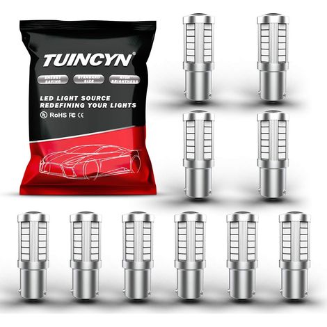 BAU15S PY21W LED Ampoule De Frein Rouge Super Bright 8000K 5630 33SMD 1156 7507 12496 5009 7507AST Feu de recul Feu de recul feu de recul CC 12V (Pack de 10)