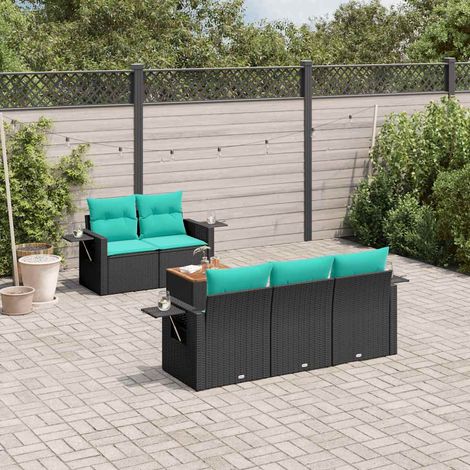 Ensemble de canapé de jardin modulable 6 pièces en résine tressée noir et coussins bleus, 52kg - PANGIVO (1/5)