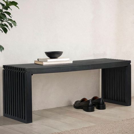 Banc 2 places 120x35x45 cm en bois massif d'acacia noir (1/5)