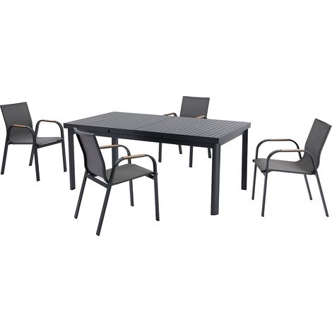 Sala da pranzo da giardino in alluminio: tavolo allungabile L.180/240 cm e 4 poltrone - Antracite - ZEYVA di MYLIA