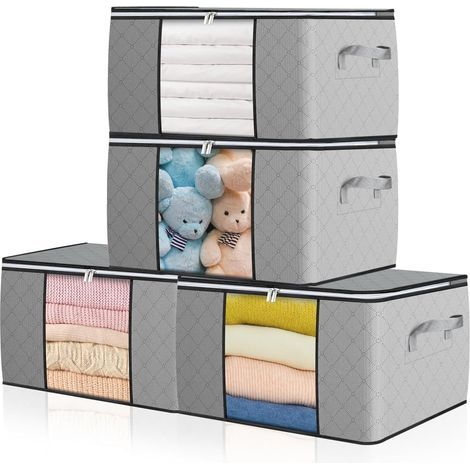 Kleideraufbewahrungstasche, Bettdecken-Aufbewahrungshülle, Aufbewahrungsbox für unter das Bett mit Sichtfenster, faltbar, 4er-Set (1/5)