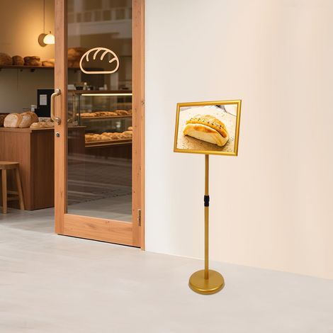 A3 Support d'information, d'affiche, de poster, réglable en hauteur et rotatif, en aluminium, pour bureau, restaurant, boutique (doré) (1/5)