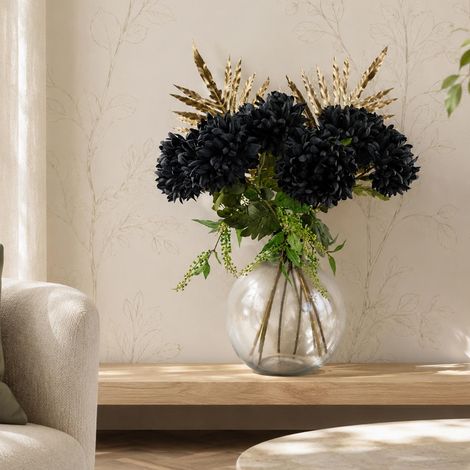 95cm Artificial Black Chrysanthemum Bundle Glass Ball Vase Premium (1/5)