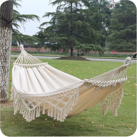 Adultes Jardin hamac tricoté pour 2 Personnes en macramé de Bohême avec Poutre d'équilibre Anti-roulis portatifs adaptés au Camping et à la randonnée intérieurs et extérieurs,C (1/5)