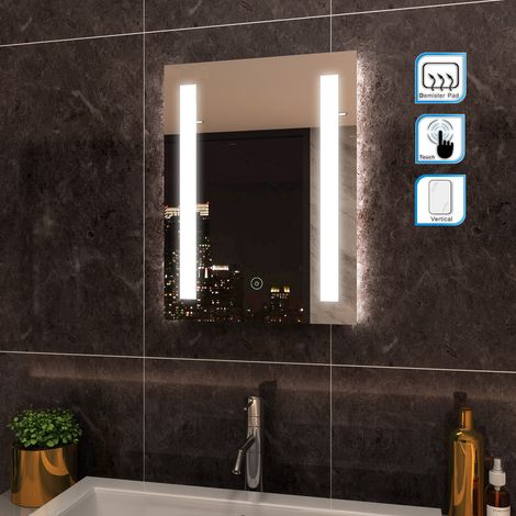 500 x 700mm ELEGANT Wall Mounted Illuminated LED Bathroom Mirror Frontlit with Lights Sensor Touch control with Demister Pad (1/4)