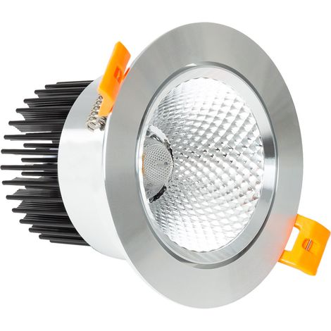 Foco Downlight LED 12W COB Direccionable Circular Plata Corte Ø 90 mm No Flicker 4000K Blanco Neutro