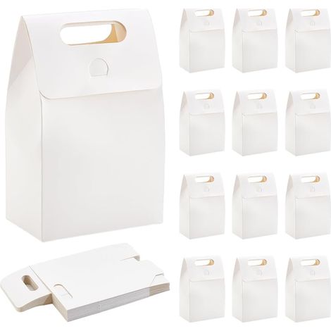24pcs Boîte de Papier de Noël Boîte Cadeau Blanche avec Poignées Boîte à Friandises de Fête Boîte de Papier Boîte Kraft pour Conserver les Bonbons les Cupcakes les Biscuits 9.5x15x5.8cm (1/5)