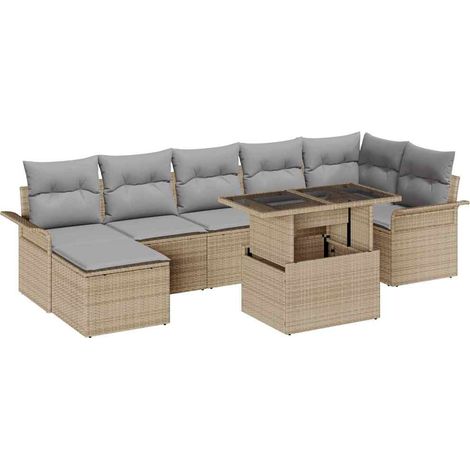 Sofa Set with Cushion 8 pcs Beige Poly Rattan vidaXL (1/5)