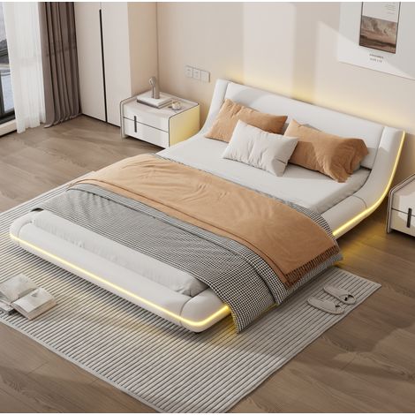 MEUBLIV Bett 140x200 cm Weiß – integrierte Ambientebeleuchtung mit LED, ohne Matratze (1/5)
