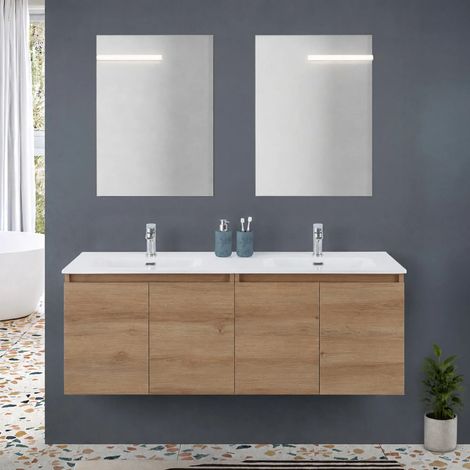 Mobile bagno sospeso 120 cm rovere africa due ante e doppia vasca Kleo (1/5)