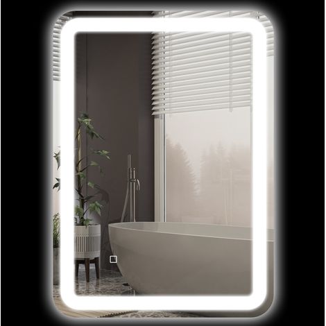 Miroir LED salle de bain 50 x 70 cm avec 3 températures de lumière, anti-buée automatique, commande tactile, mémoire et IP44, verre trempé argenté - CHICFURN (1/5)