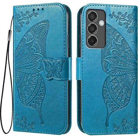 Funda tipo libro para Samsung Galaxy S24 FE, Mariposa, azul (1/5)