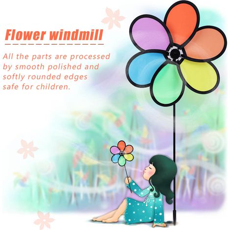 Moulin à vent multicolore à fleurs à monter soi-même, jouet classique pour enfants en plastique pour jardin. (1/5)