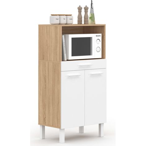 Idmarket – Buffet mi-haut de cuisine 60 cm – 1 tiroir et 2 portes – Façon hêtre et blanc – Dimensions : L. 60 x l. 40 x H. 120 cm