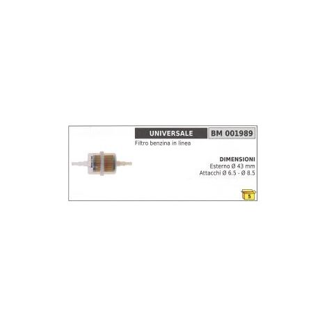 Filtro benzina in linea UNIVERSALE Ø esterno 43 mm Ø attacchi 6,5mm - 8,5 mm