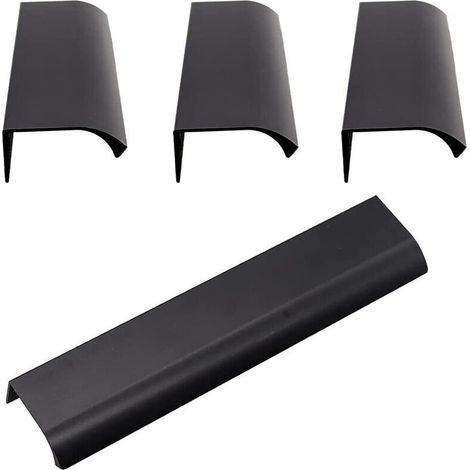 Poignées d'armoire invisibles, poignées scellées à bord coulissant dissimulées intégrées pour portes, tiroirs, armoires, noir(120 x 32 x 18mm) 4pcs