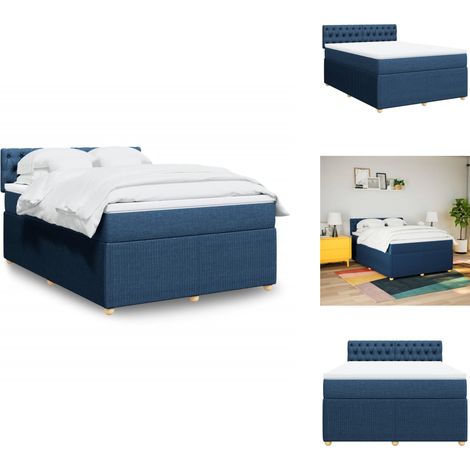 Sommier à lattes de lit avec matelas Bleu 160x200 cm Tissu - Sommier À Lattes De Lit - Sommiers À Lattes De Lit - Lit - Meuble De Chambre À Coucher (1/5)