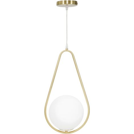 Lampadario Glamy Drop a sospensione in ferro dorato con sfera in vetro bianco