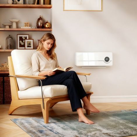 Calefactor Eléctrico Bajo Consumo de Pared 2000W con 3 Modos Pantalla LED Termostato Temporizador y Oscilación Blanco (1/5)