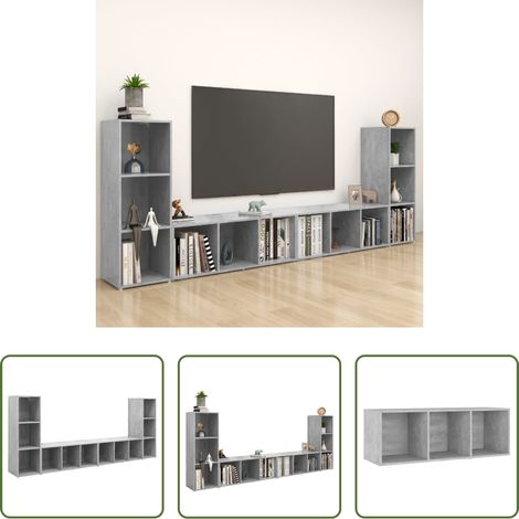 Meuble tv gris béton - Meubles TV 4 pcs Gris béton 107x35x37 cm Bois d'ingénierie (1/5)