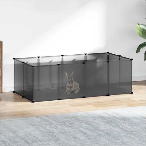 Cage Pour Animaux - 144x74x46 5 Cm - En Polypropylène Et Acier - Pour Chiots Chatons Lapins - 12 Panneaux Grands 8 Petits (1/4)