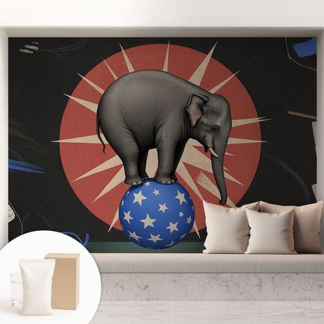 Tapete Vliestapete mit Kleber - Wanddekoration - Wandfolie - 3D Tapete Wand - Wohnungsdeko Zirkuselefant 208x146 cm (1/5)