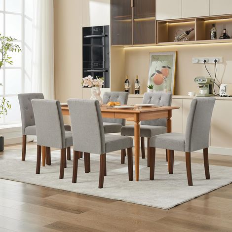 Chaise de Salle à Manger Lot de 4 – Tissu Lin Gris Ultra Doux, Dossier Capitonné, Design Moderne, Assise Confortable, Facile à Nettoyer pour Cuisine & Salon