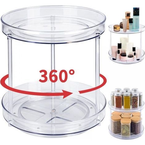 Organiseur de salle de bain à 2 niveaux, 9,25 pouces, transparent, rotatif à 360 degrés, pour maquillage, produits de soins de la peau (1/5)