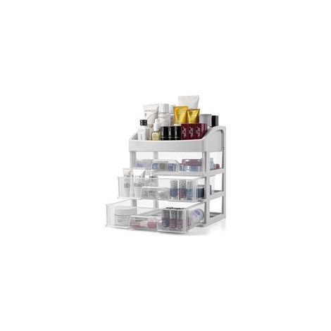 Organizador de maquillaje con cajones, almacenamiento de maquillaje y cosméticos para el baño, almacenamiento para tocador, caja de almacenamiento de 3 cajones