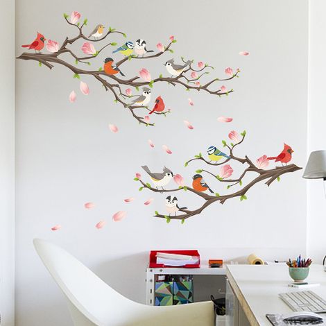 Sollbry Stück Wandaufkleber, Zweig, Baum, Vögel, Wandaufkleber, Blumen, Pflanzen, Deko-Aufkleber, Wohnzimmer, Schlafzimmer, Kinder, Baby, Dekoration (60 x 40 cm) (1/4)