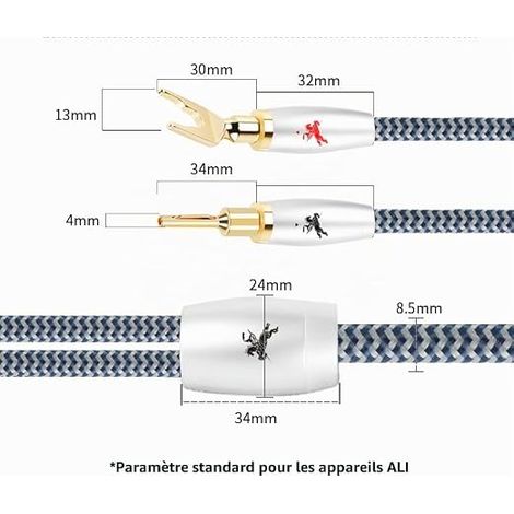 Câbles pour Enceintes avec Connecteurs Cable Enceinte 6N OFC Câble de Haut-parleur Fiche Banane Remplaçable 14AWG Pour Systèmes Home-cinéma 2m (1/4)