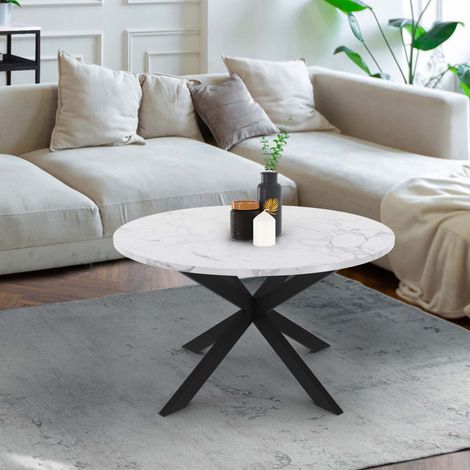 Mesa de centro redonda ALASKA con pata de araña, 70 cm, tapa de mármol negro y efecto metálico (1/5)