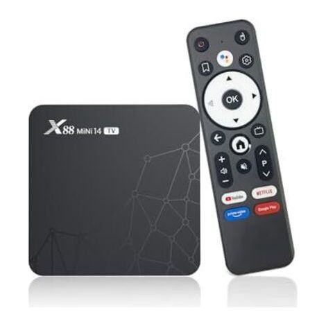 Box TV Android 14,2 Go RAM 16 Go ROM TV Box 4K HDR10 RK3518 Quad-Core, Ethernet 100 Mbit/s, Wi-Fi 6/Bluetooth 5.2, commande vocale en espagnol (1/5)