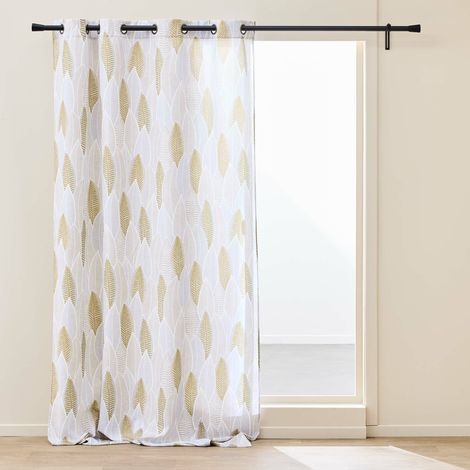 Rideau à œillets 140 x 260 cm – Polyester imprimé motif feuilles – KIM Blanc Or