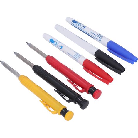 Ensemble d'outils de menuisier : crayons à tracer colorés, imperméables et résistants à la décoloration, avec 12 recharges. (1/5)