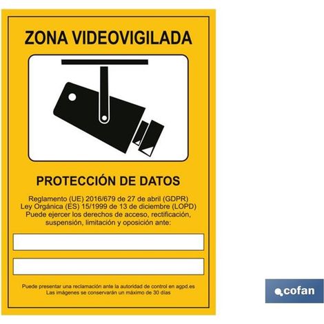 Panneau de vidéosurveillance en polystyrène 210x148mm, design variable mais signification fixe.