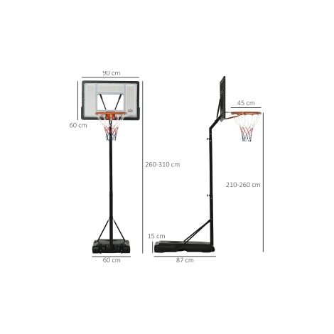 Panier de basket réglable de 260 à 310 cm avec base mobile et structure stable pour jardin et terrain de sport (1/5)
