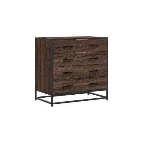 Commode 4 tiroirs Dovany L70xH70xP41 - Bois et métal-Chêne brun (1/5)
