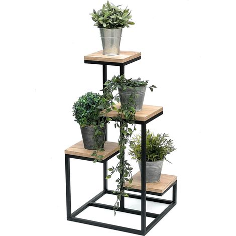 DanDiBo Escalier pour fleurs Métal Noir Bois 75 cm Escalier pour plantes Porte-fleurs 96355 Colonne pour fleurs Moderne Porte-plantes Tabouret pour fleurs (1/5)