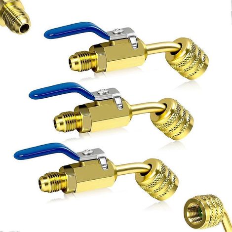 1 jeu/3 adaptateurs pour vanne à bille A2L R-32 R-454B, raccords évasés femelles 1/4" gauche vers mâles 1/4" droite (1/5)
