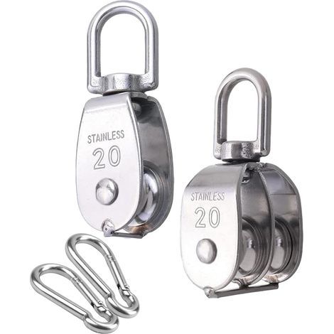 Lot de 2 poulies de renvoi pour cordes, poulie en acier inoxydable 304, poulie, poulie de corde, poulie de fitness, capacité de charge 75 kg, extracteur de poulies, pour cordes de levage, navires, (1/5)
