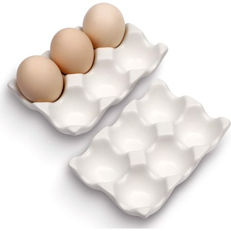 Juego de 2 hueveras para 6 tazas, dispensador de huevos, juego de rejilla para huevos para cocina, comedor, refrigerador, accesorios decorativos (blanco) (1/4)
