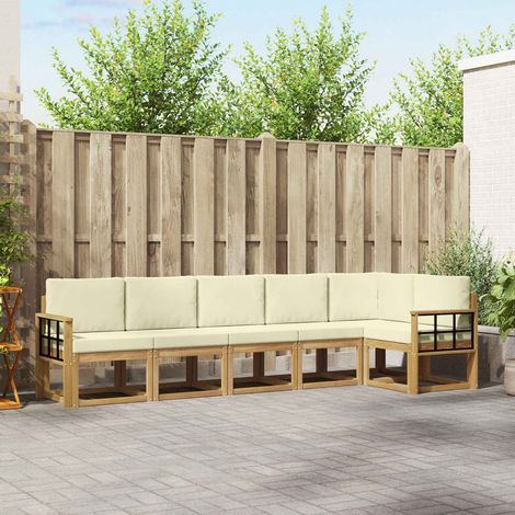 vidaXL Outdoor-Sofagarnitur 6 Stk. Weiß und Creme Polyester (1/5)