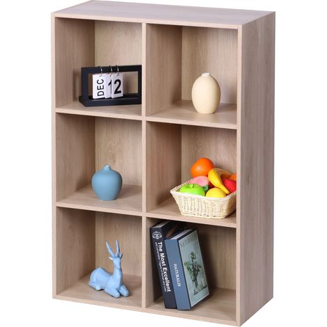 Estantería Relaxdays, 91 x 61 x 30 cm, 6 compartimentos, estantería cúbica abierta para salón, roble